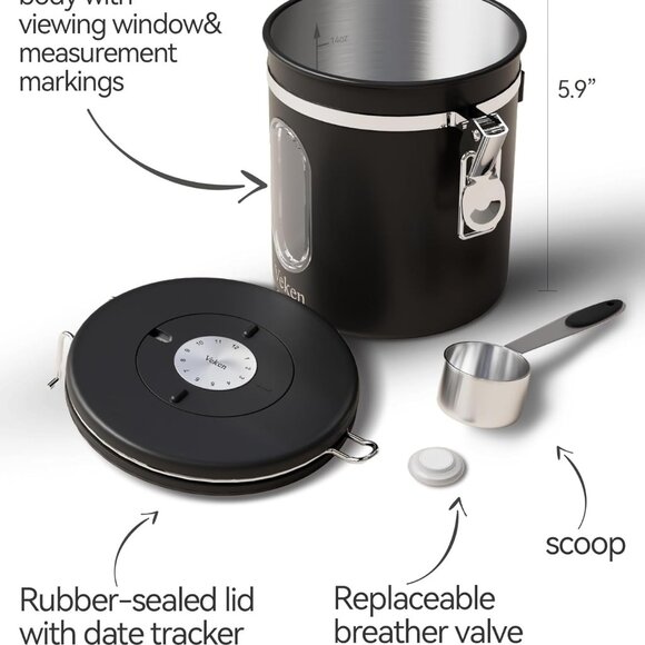 Veken Coffee Canister with Window, Airtight Stainless Steel  16OZ, Black - Picture 5 of 6